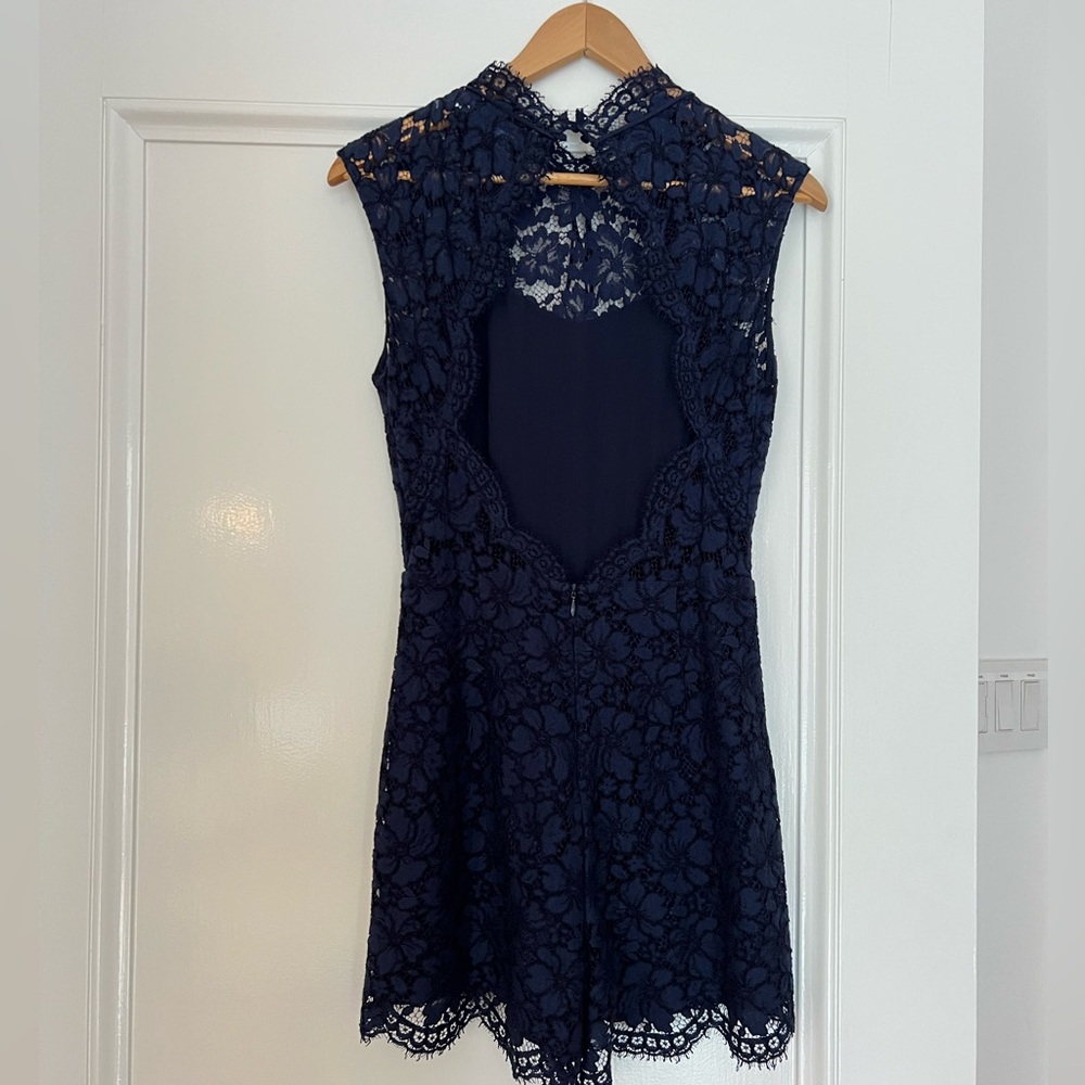 SANDRO Navy Lace Backless Fit-and-Flare ROMPER Size 2 (38 FR)